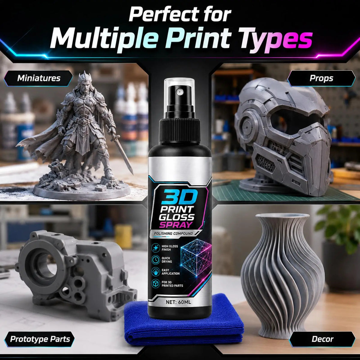 3D Print Gloss Spray – Fast-Drying Brightening Coating 60ml