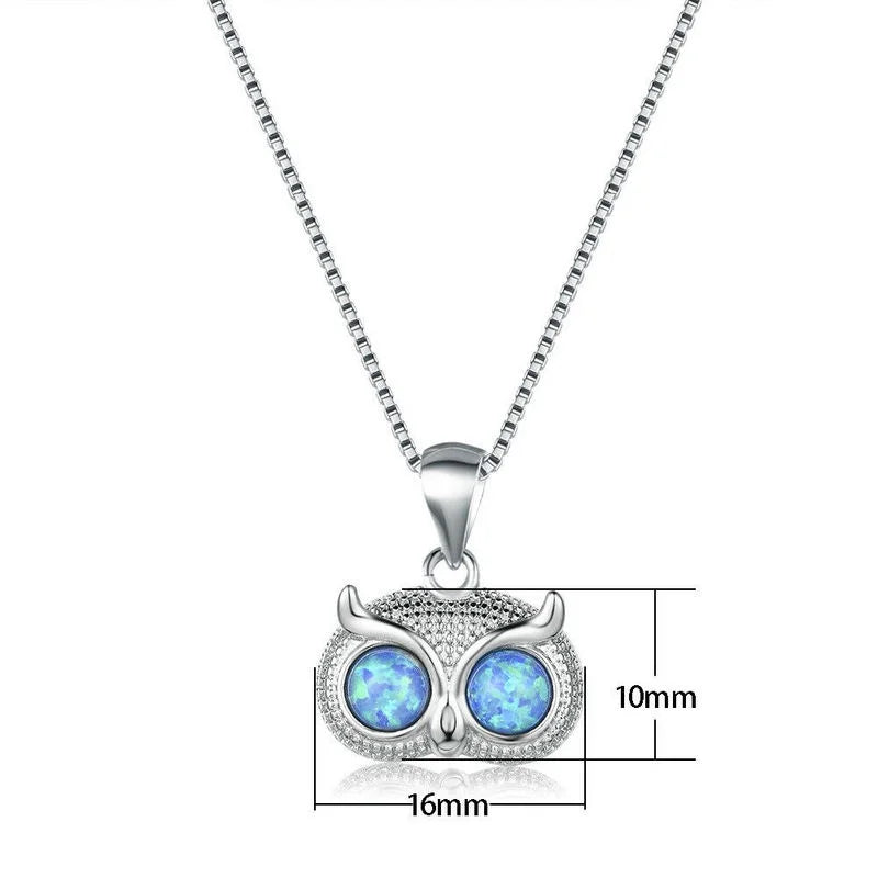 Women's Silver Blue Simulated Opal Owl Pendant Necklace
