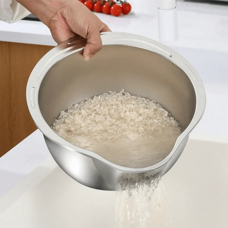 Stainless Steel Rice Washing Bowl & Colander Basket | Nixie