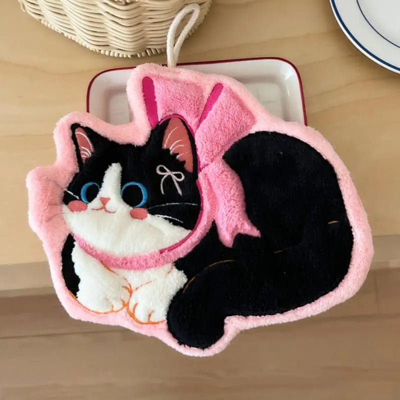 Kawaii Cat Coral Fleece Hand Towel – Soft & Absorbent