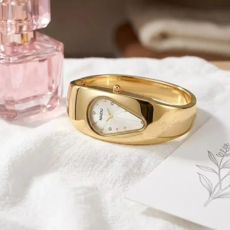 Naidu Women's Gold Bracelet Quartz Watch – Elegant Bangle Style