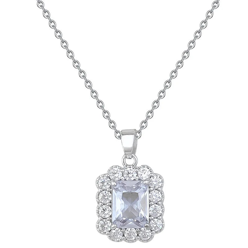 Women's Square Pendant Choker Necklace | Stainless Steel & Zircon