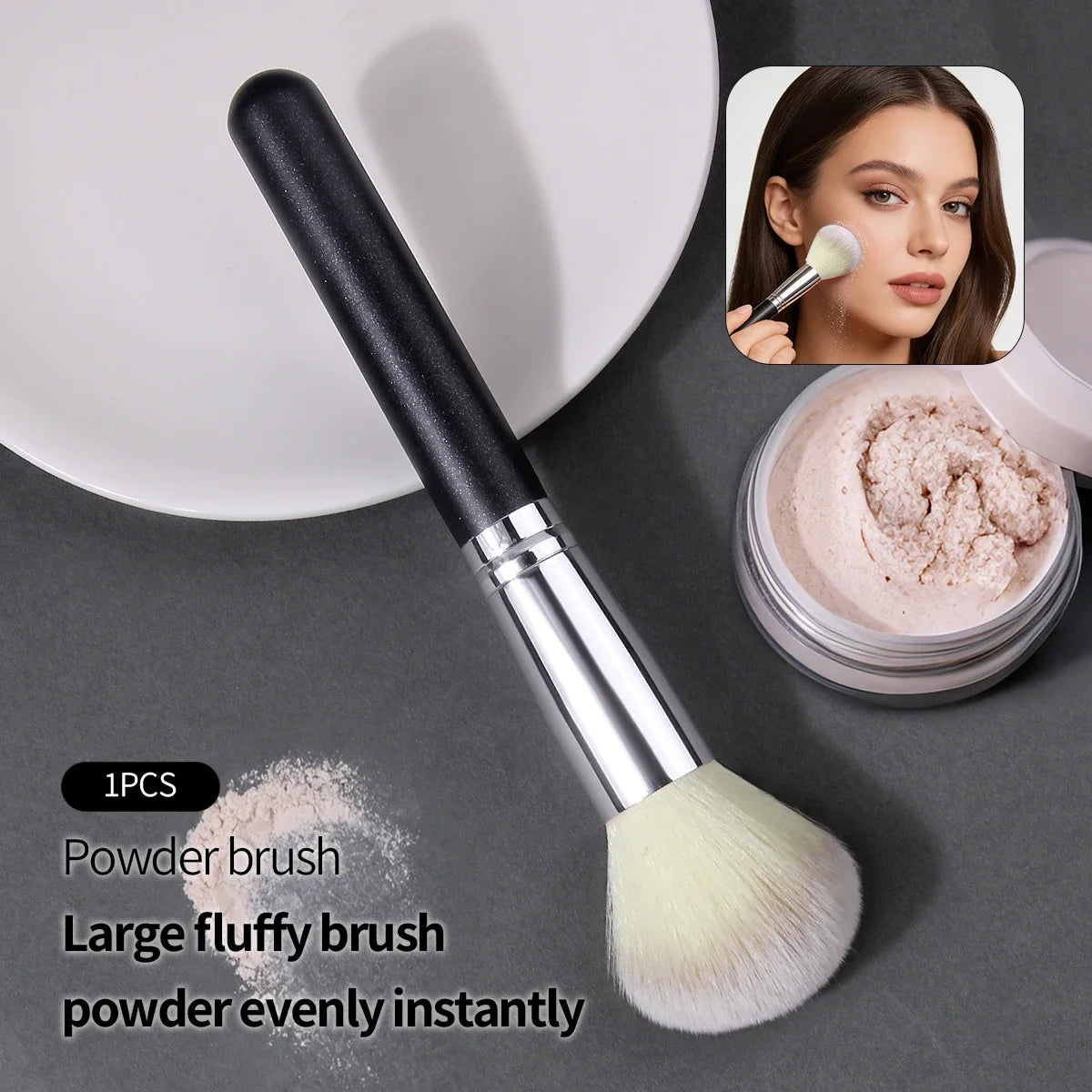 Three-Color Blush & Contour Brush – Wood Handle Makeup Tool