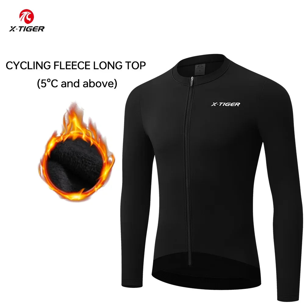 X-TIGER Men's Winter Thermal Fleece Cycling Jersey Long Sleeve