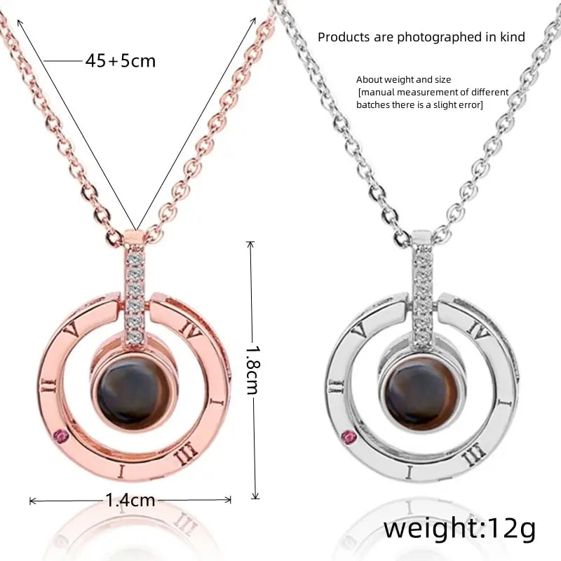2pcs I Love You 100 Languages Projection Pendant Necklace Set
