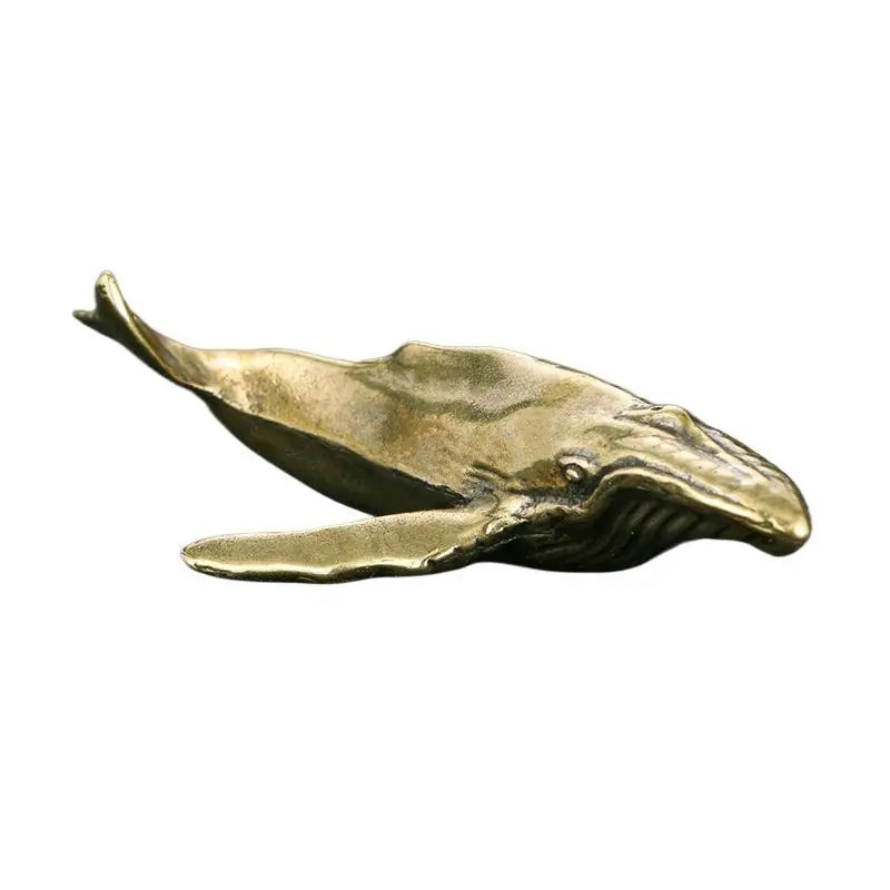 Mini Solid Brass Whale Statue – Vintage Rustic Sea Figurine