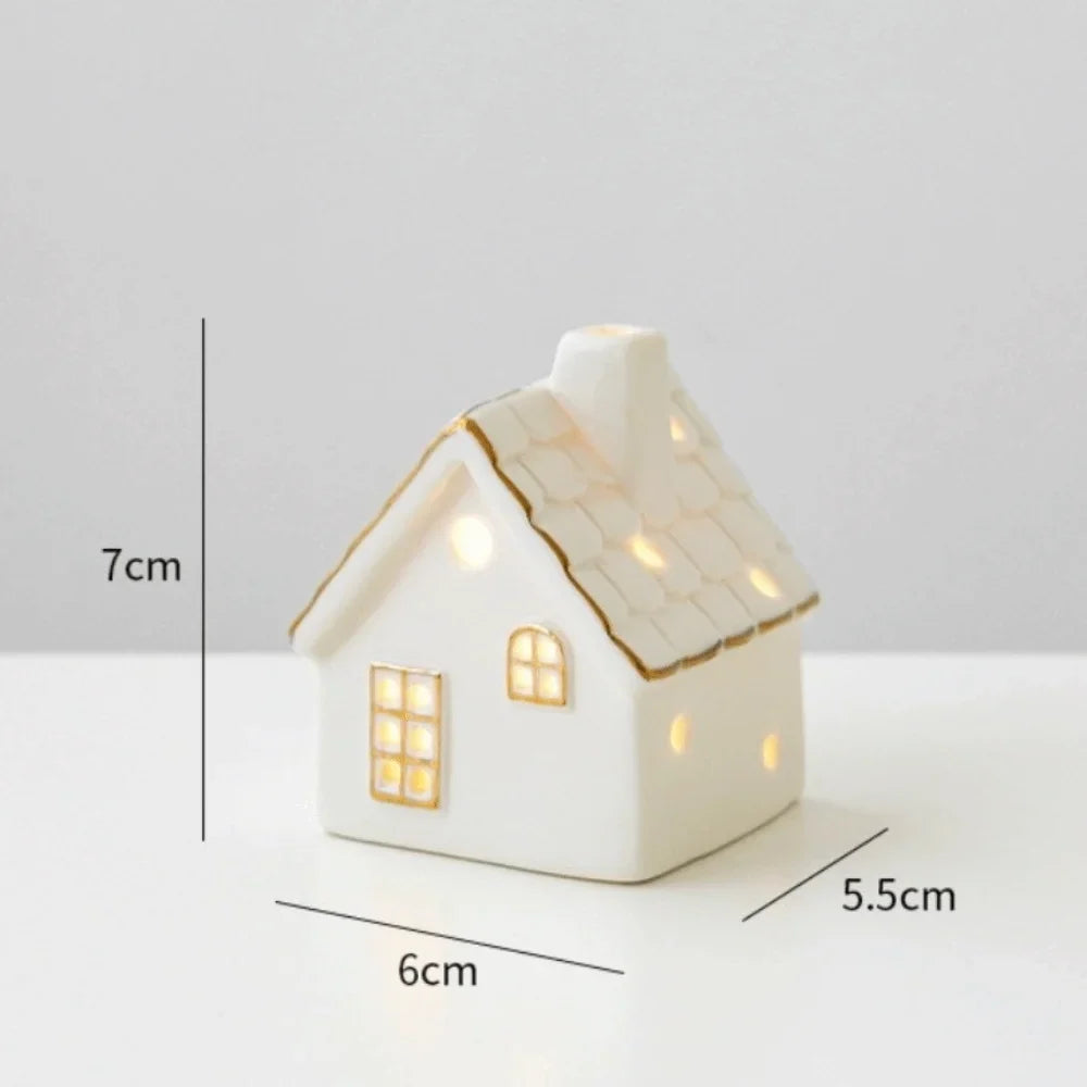 LED Light-Up Ceramic Christmas Village Houses | White Porcelain