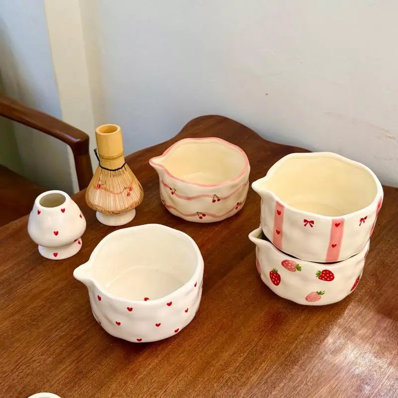 Handcrafted Ceramic Mixing Bowl Set with Pour Spout & Insert