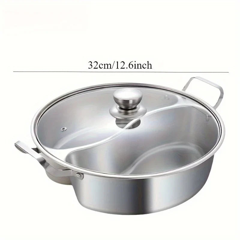 Stainless Steel Dual Divider Hot Pot – Induction Shabu Cookware