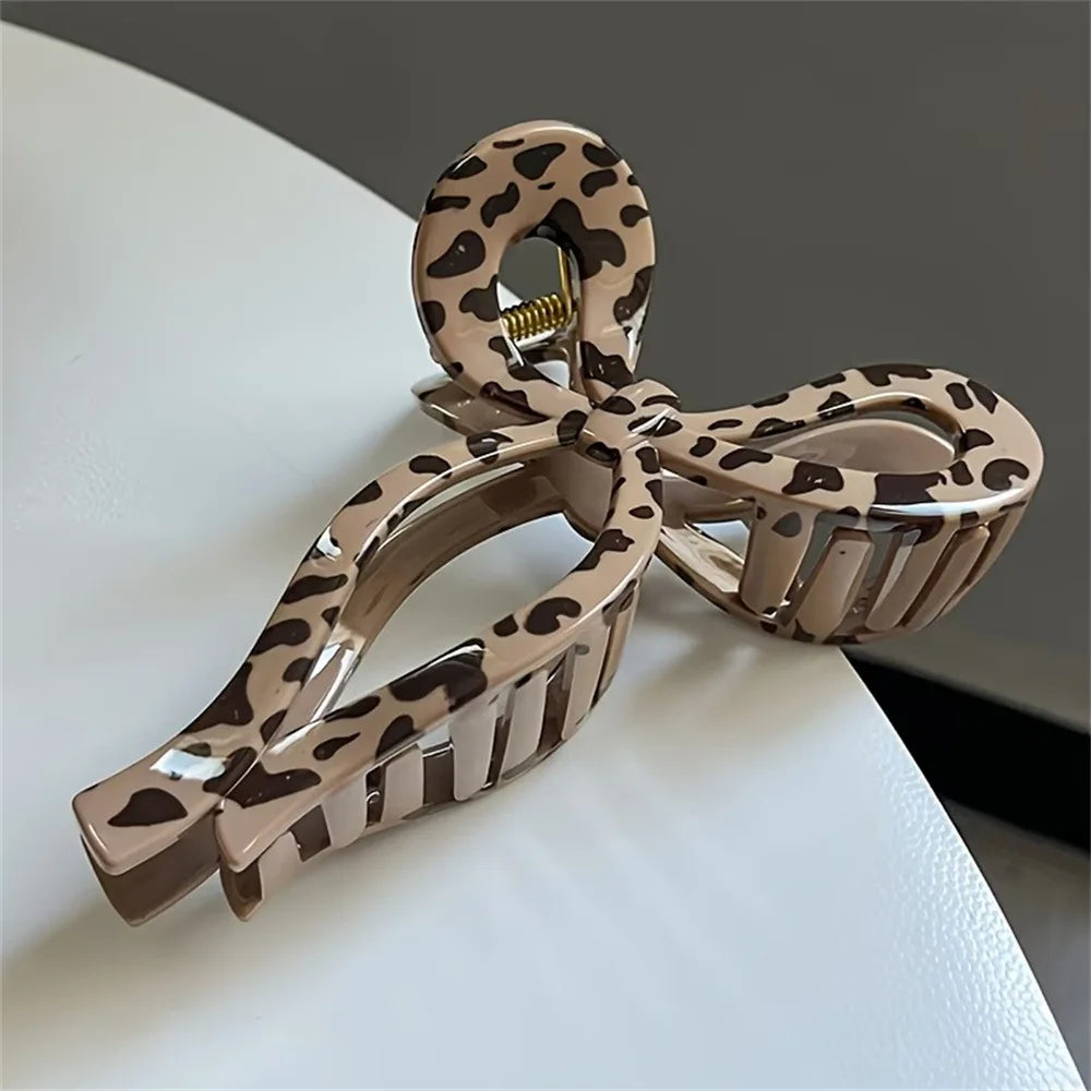 Large Leopard Bow Hair Claw Clip for Thick Hair – Vintage Style