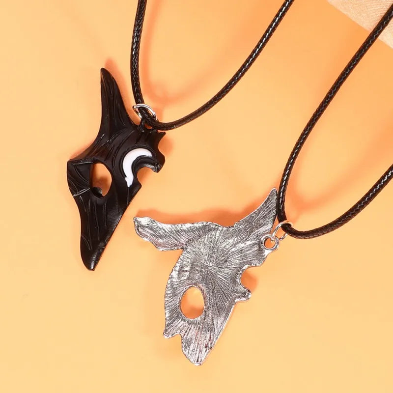 2PCS Silver Sheep & Wolf Couple Pendant Necklace Set
