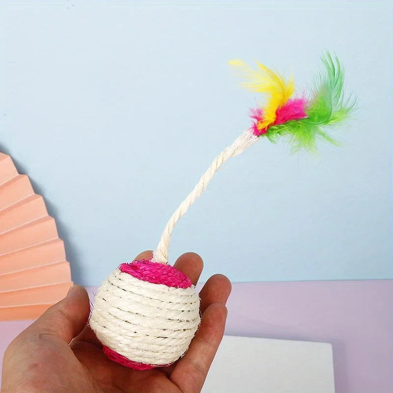 2PC Cat Sisal Feather Ball Toys – Interactive Claw Grinding Play