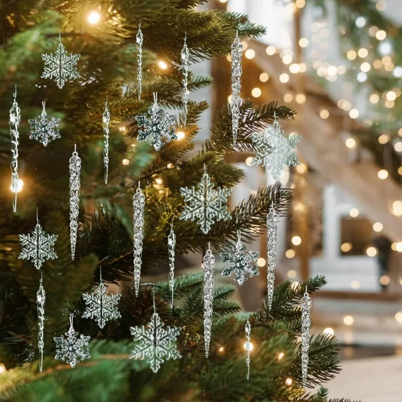 25Pcs Acrylic Crystal Christmas Snowflake & Icicle Ornament Set