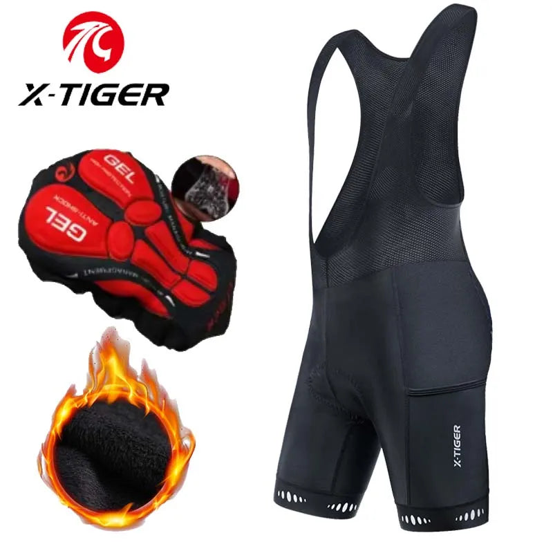 X-TIGER Men's Thermal Fleece Cycling Bib Shorts 5D Gel Pad