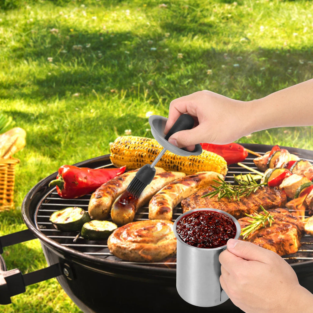500ML Stainless Steel BBQ Sauce Basting Pot & Brush Set