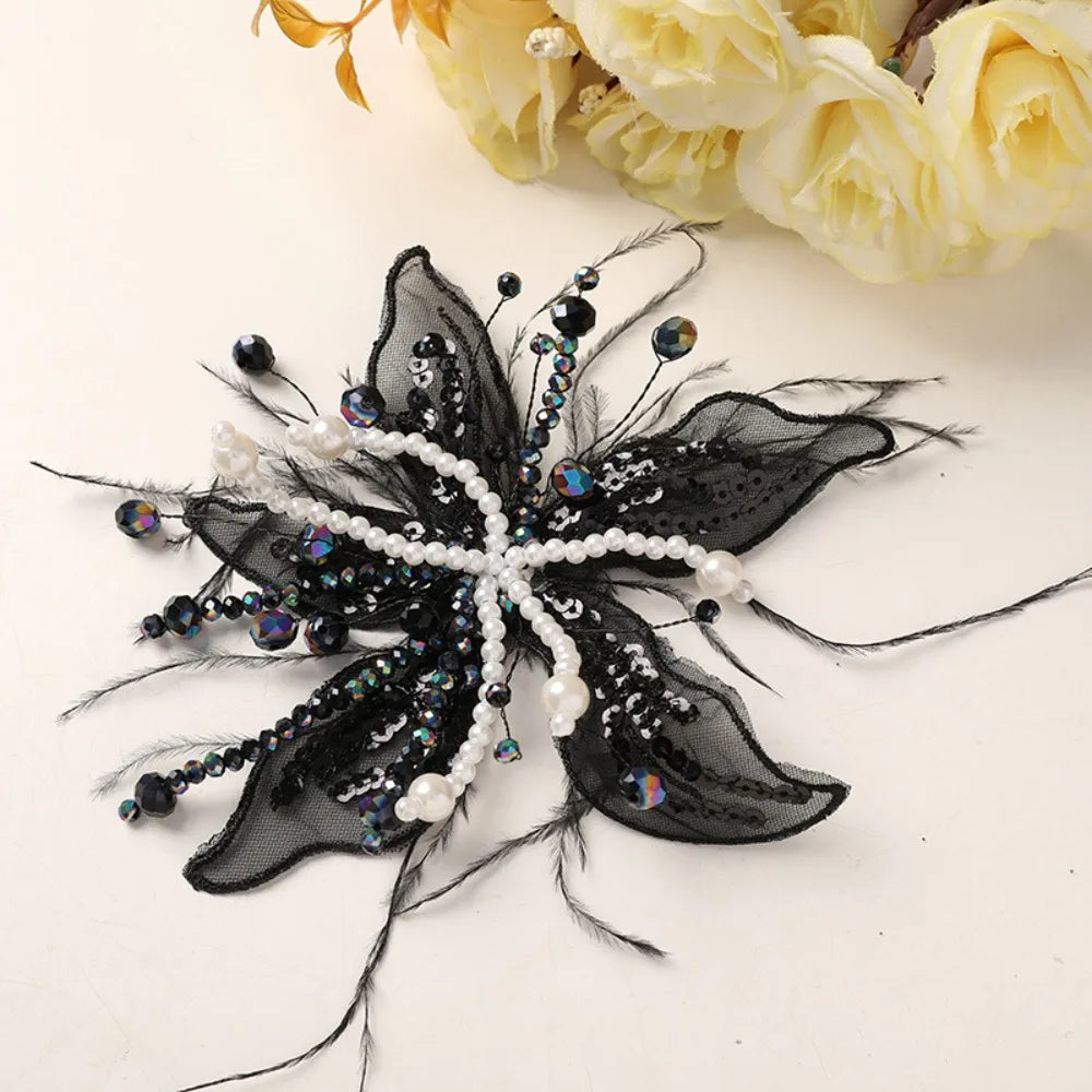 3D Organza Flower Patch Pearl Crystal DIY Sewing Embellishment