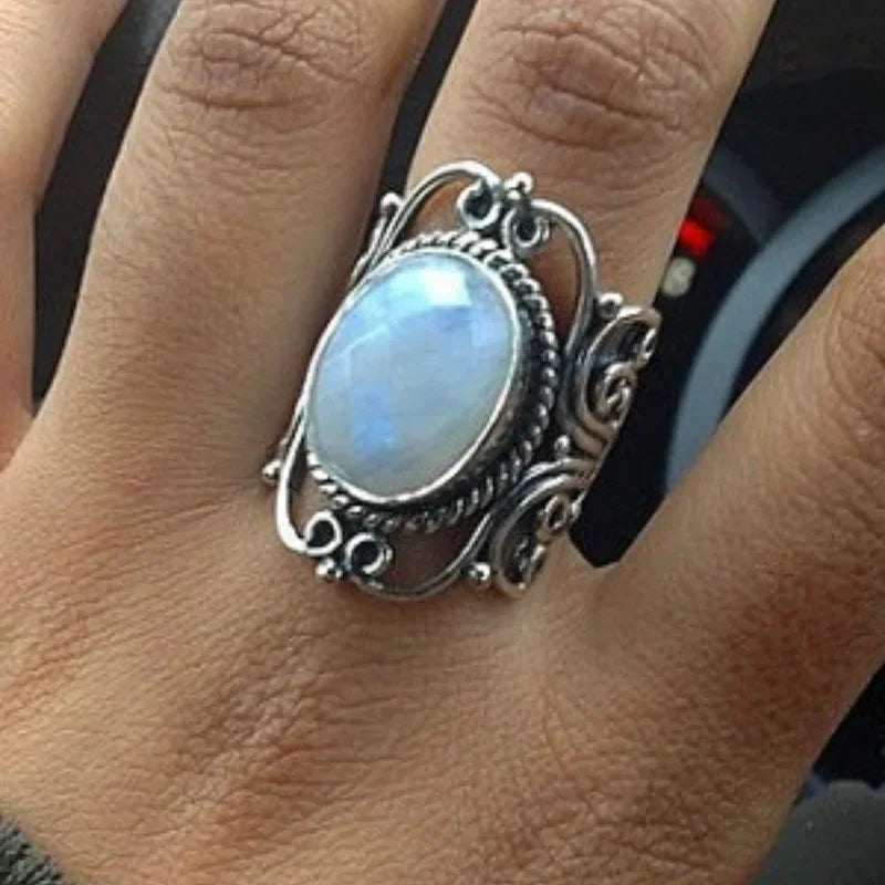Vintage Boho Marquise Moonstone Zircon Ring | Sizes 6–10