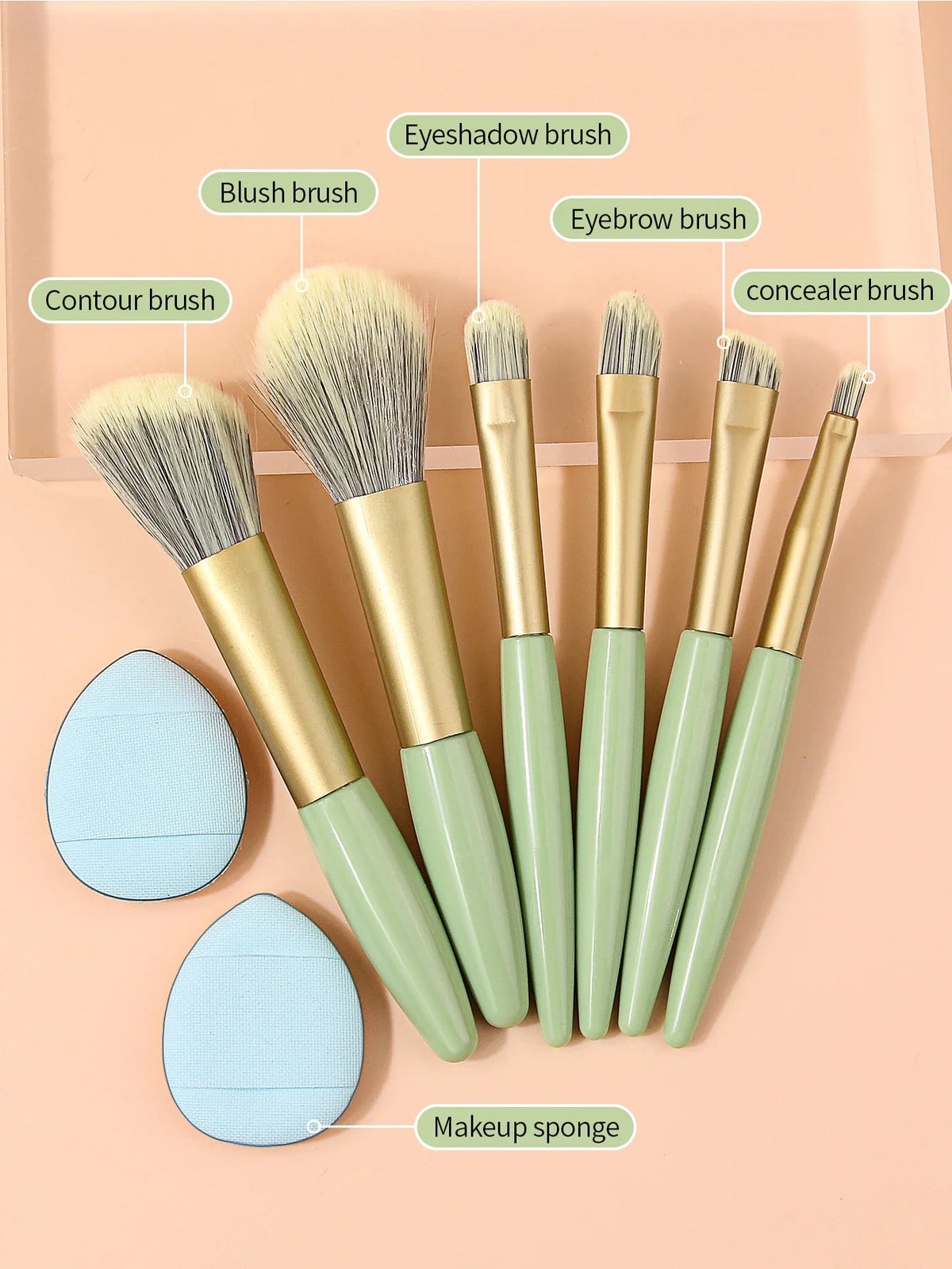 8-Piece Makeup Brush Kit – Soft Synthetic Brushes & Finger Puffs