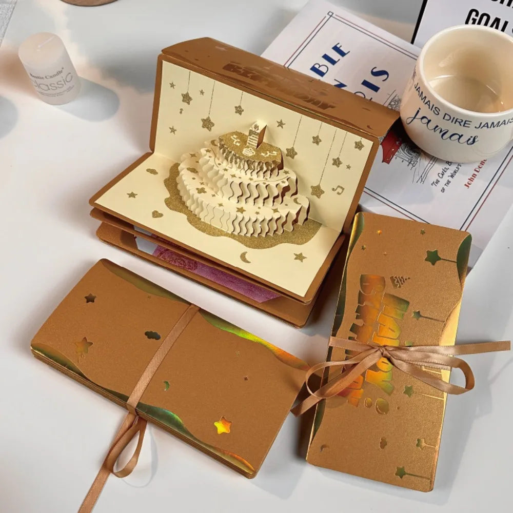 3D Pop-Up Birthday Cake Money Card – LED Light & 6 Slots