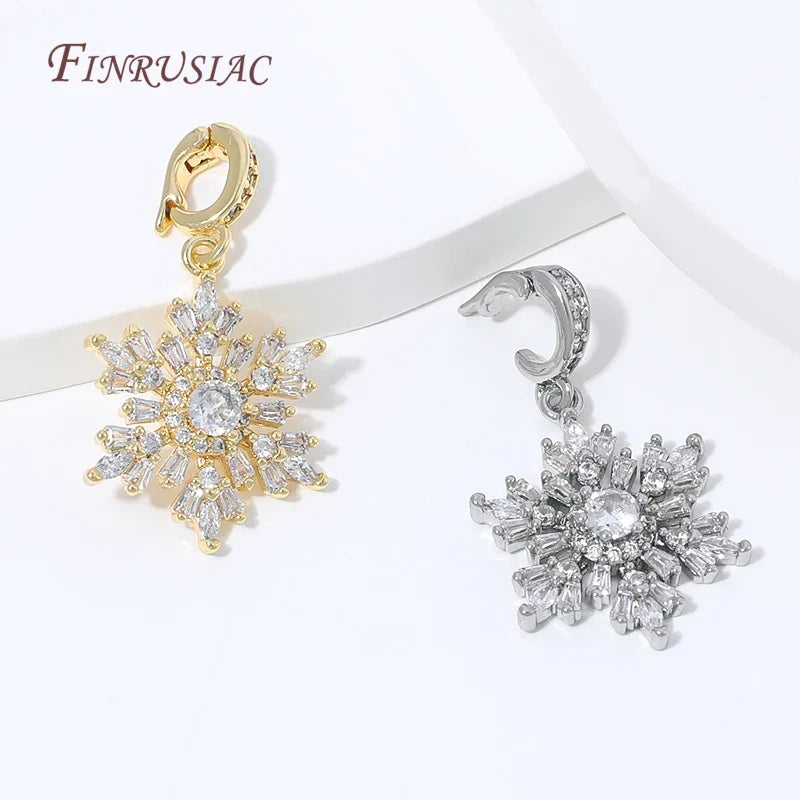 18K Gold Plated Snowflake Charm | Cubic Zirconia DIY Pendant