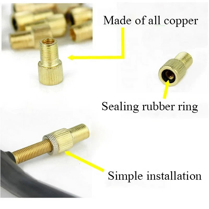 5-Pack Presta to Schrader Valve Adapter | Copper Bike Converter