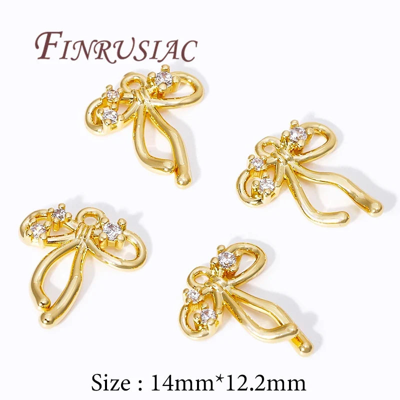 18K Gold Plated Zircon Bow Pendant Charms | DIY Jewelry Findings