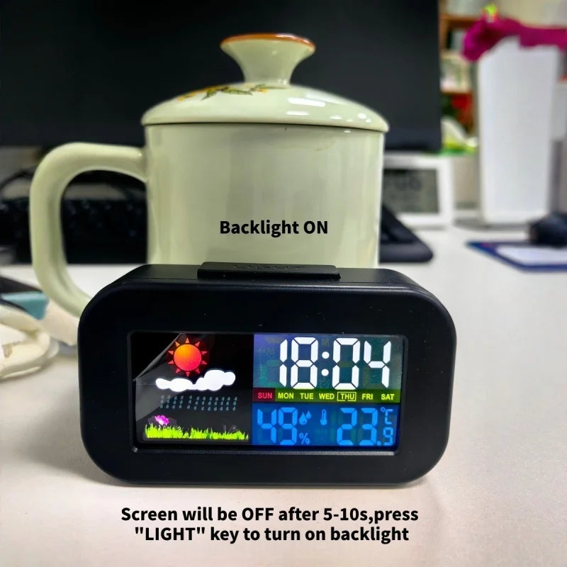 Mini Digital Alarm Clock – Temp, Humidity & Weather Display