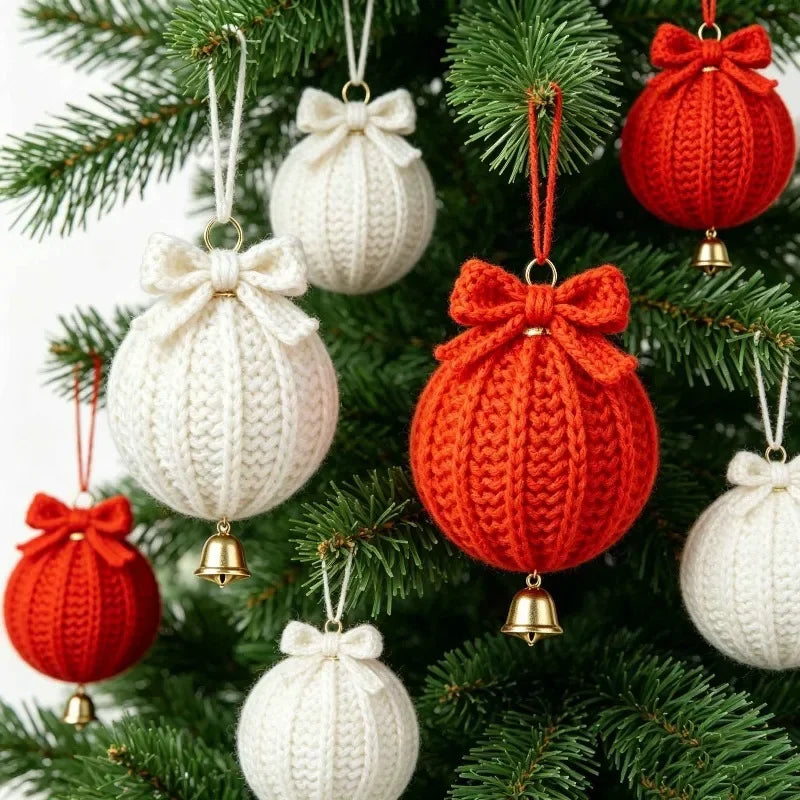 Hand Crochet Christmas Ball Ornaments with Bells – 10 Pcs