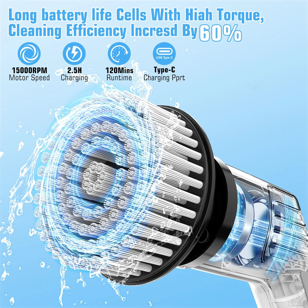 Electric Spin Scrubber – Long Handle Wireless Rotating Brush