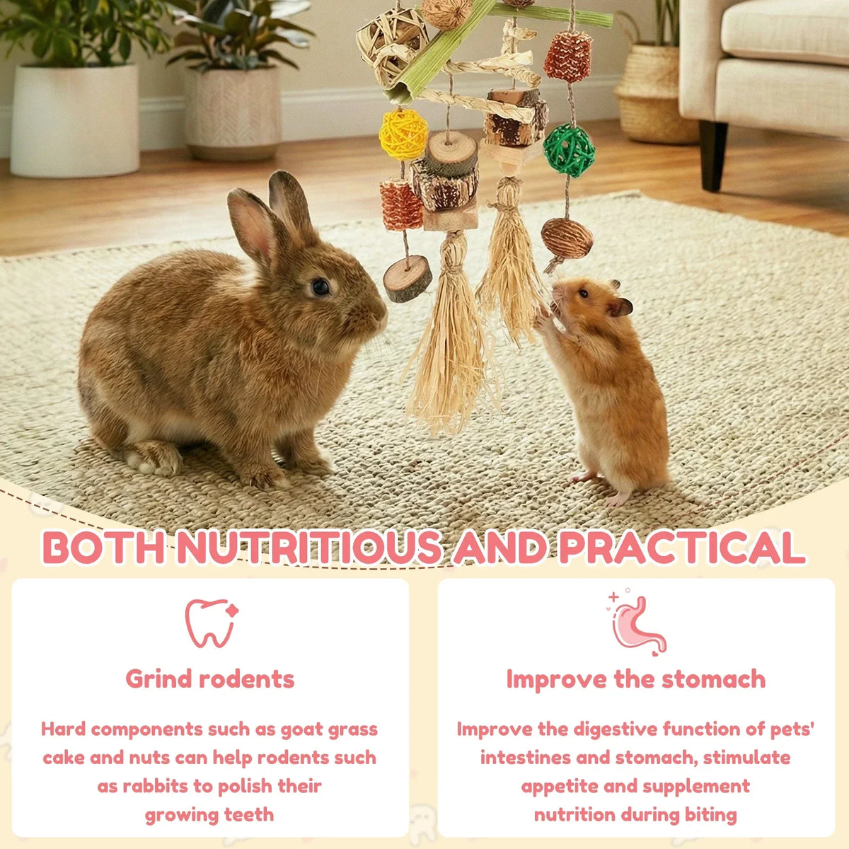2-Pack Hanging Rabbit Chew Toy – Natural Small Pet Accessory