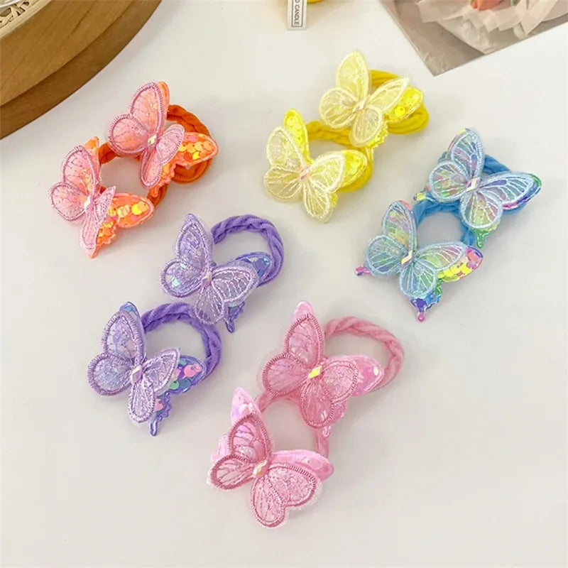 2PCS Sequin Butterfly Hair Ties for Girls – Elastic Ponytail Bands