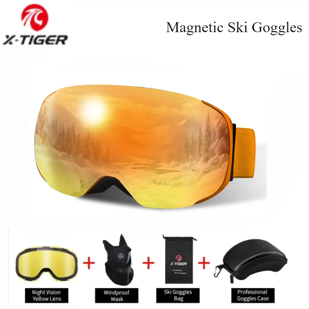 X-TIGER Magnetic Ski Goggles – Anti-Fog UV400 Snowboard Set