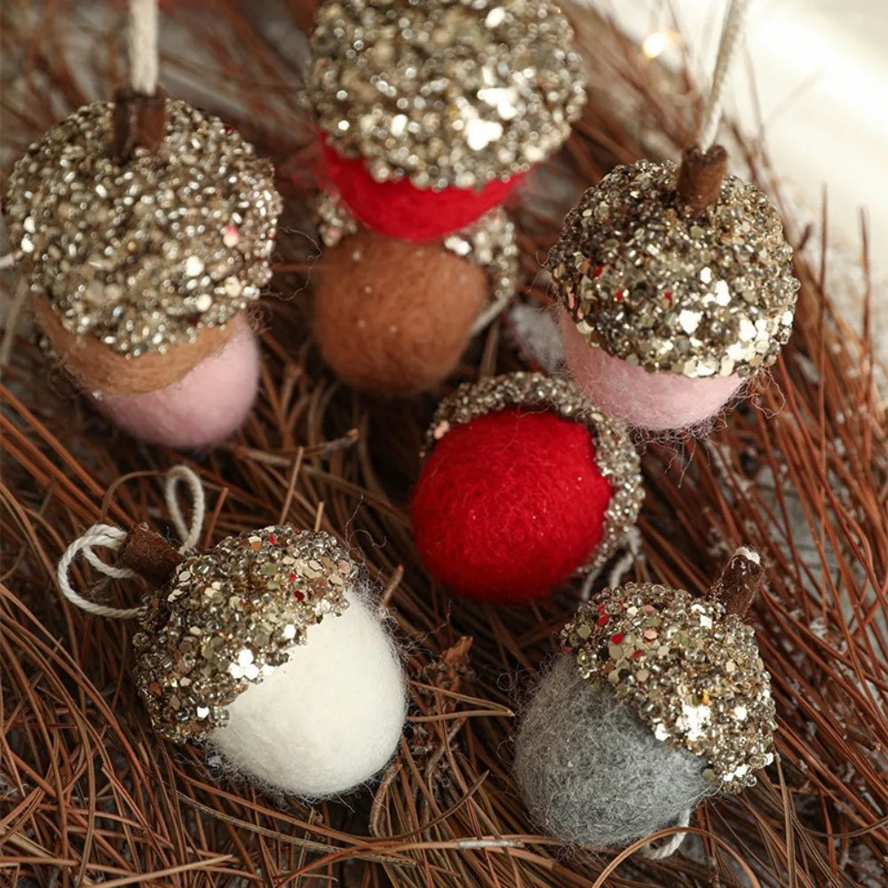 Wool Felt Acorn & Pine Christmas Tree Hanging Ornaments