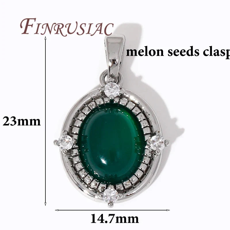 18K Gold Plated Oval Pendant Green Zircon Brass DIY Charm