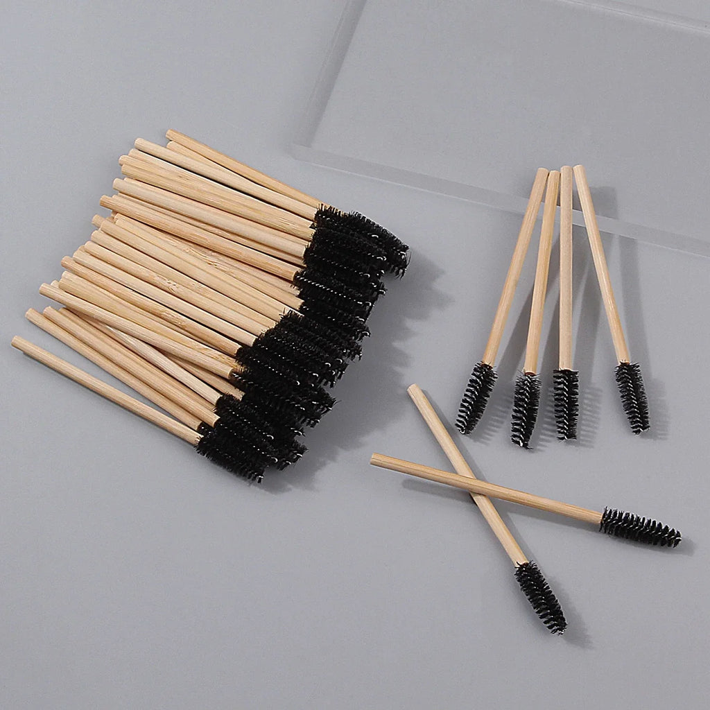 50PCS Bamboo Mascara Wands – Lash & Eyebrow Brush Set