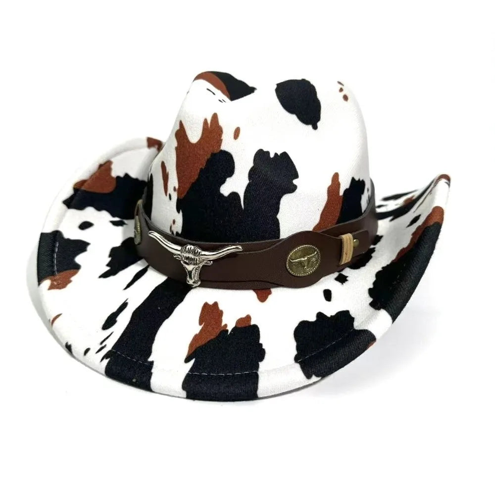 Wide Brim Cow Print Western Cowboy Hat – UV Protection