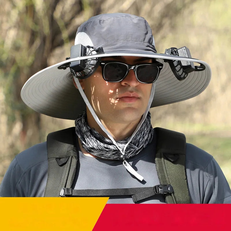 UV Protection Wide Brim Fan Hat – USB Rechargeable Cooling