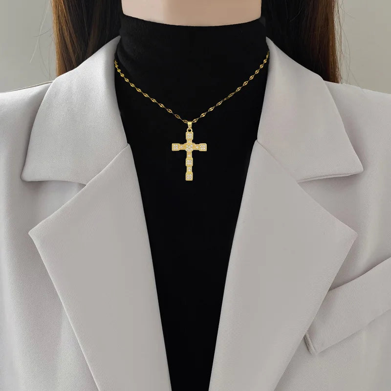 Women's Gold Cross Pendant Necklace | Stainless Steel Choker