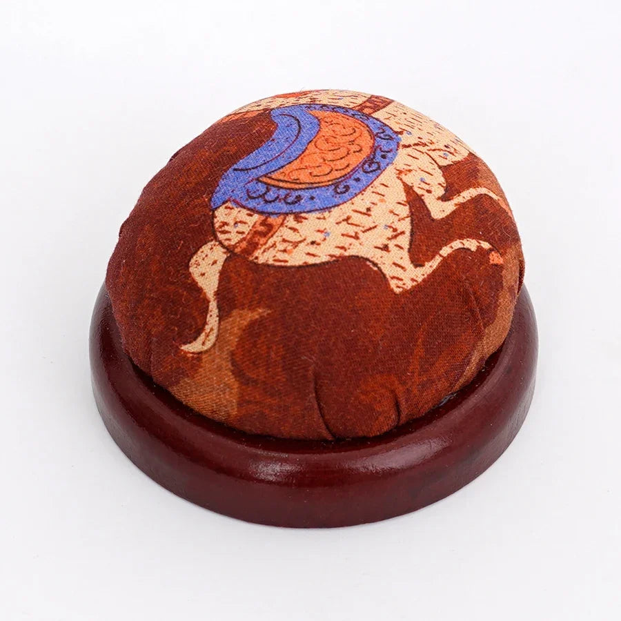 Retro Chinese Fabric Pin Cushion with Wooden Base | Sewing Tool