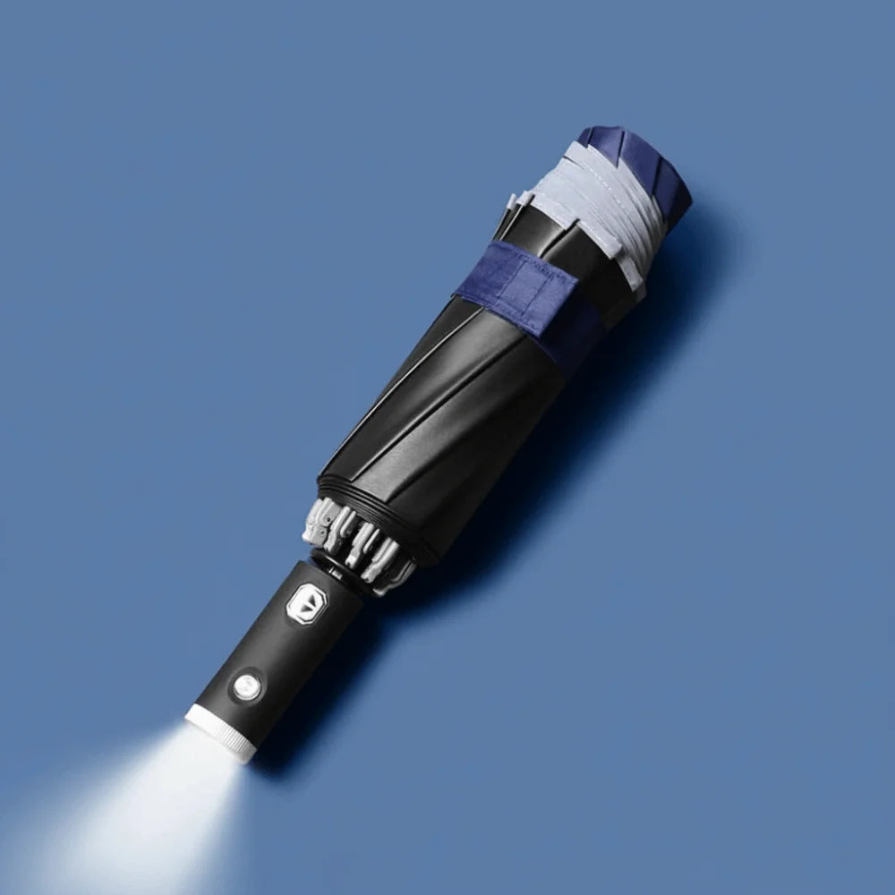 LED Flashlight Auto Open Umbrella – UV & Windproof, Reverse Fold