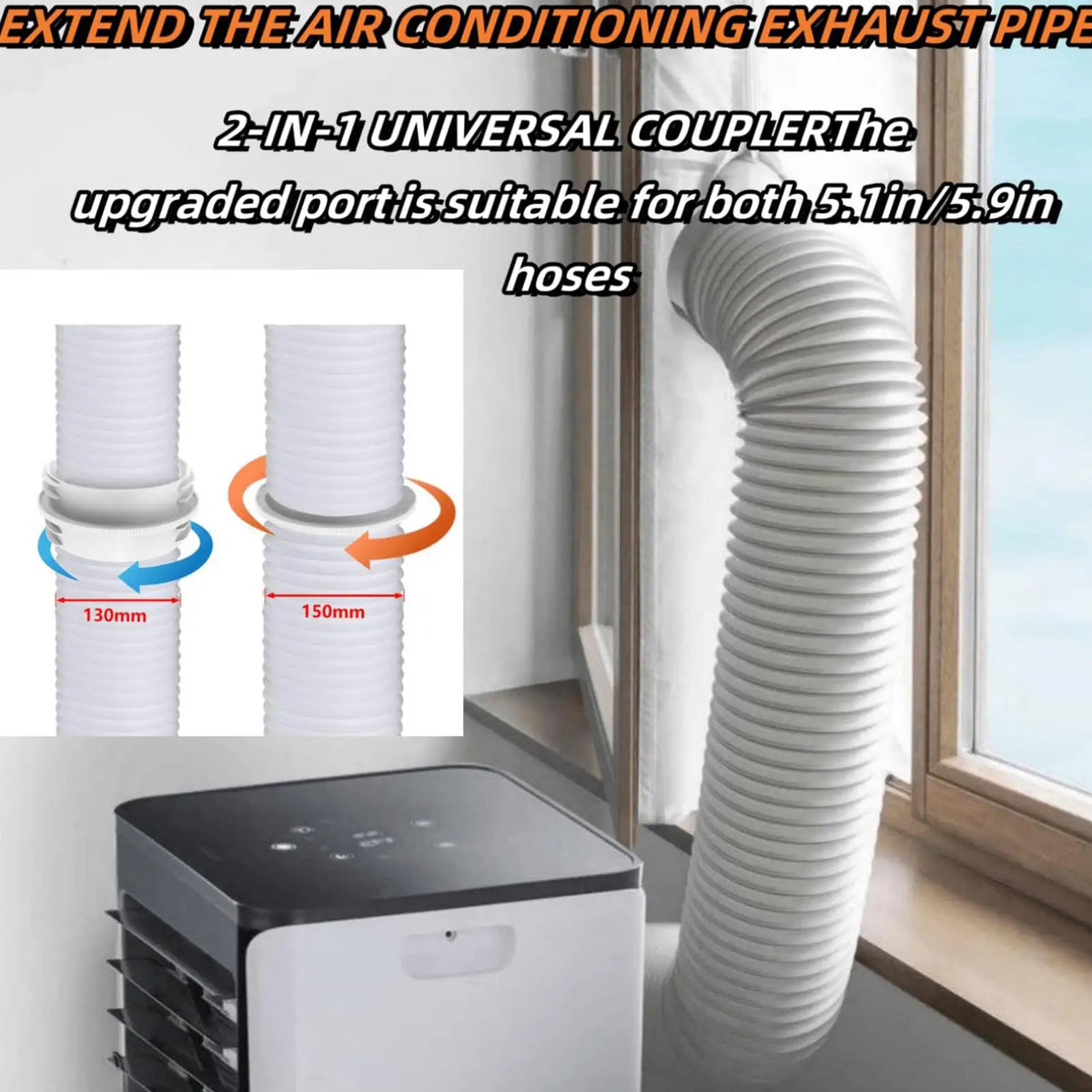 Portable AC Hose Adapter – Universal 5.1 & 5.9 Inch Coupler