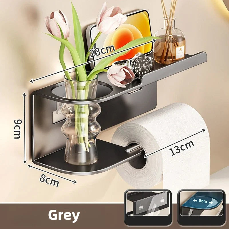 Wall-Mounted Toilet Paper Holder with Storage Shelf | Steel