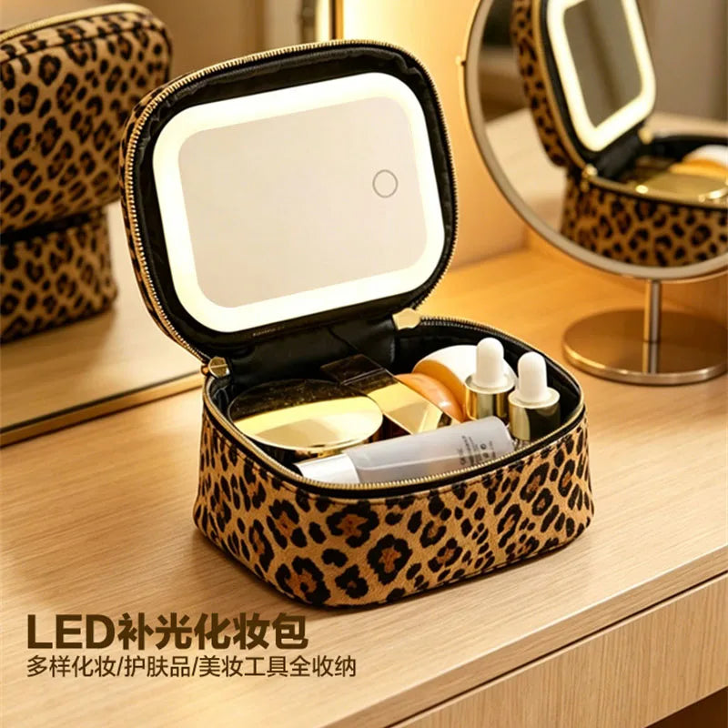 LED Makeup Bag with Mirror & Light – Rechargeable Cosmetic Organizer