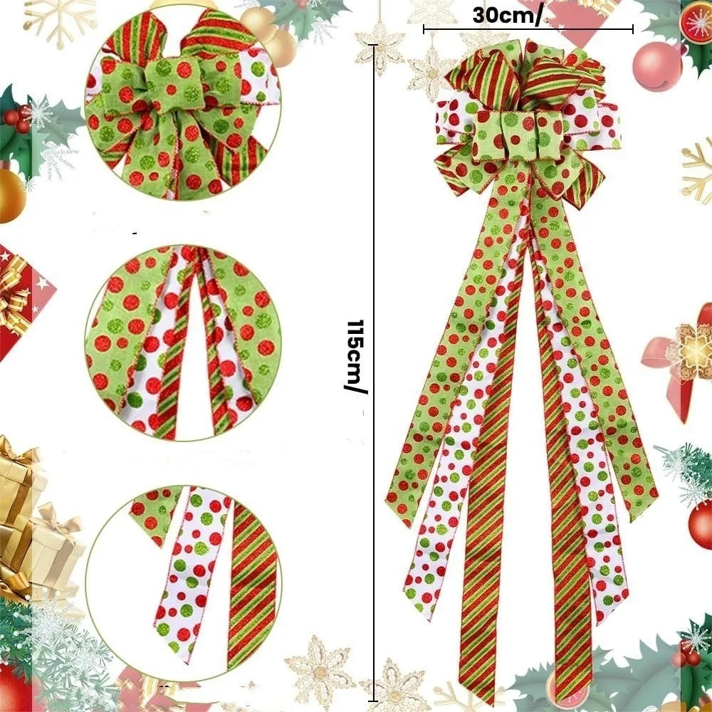 Large Christmas Bow Tree Topper – Red & Green Polka Dot