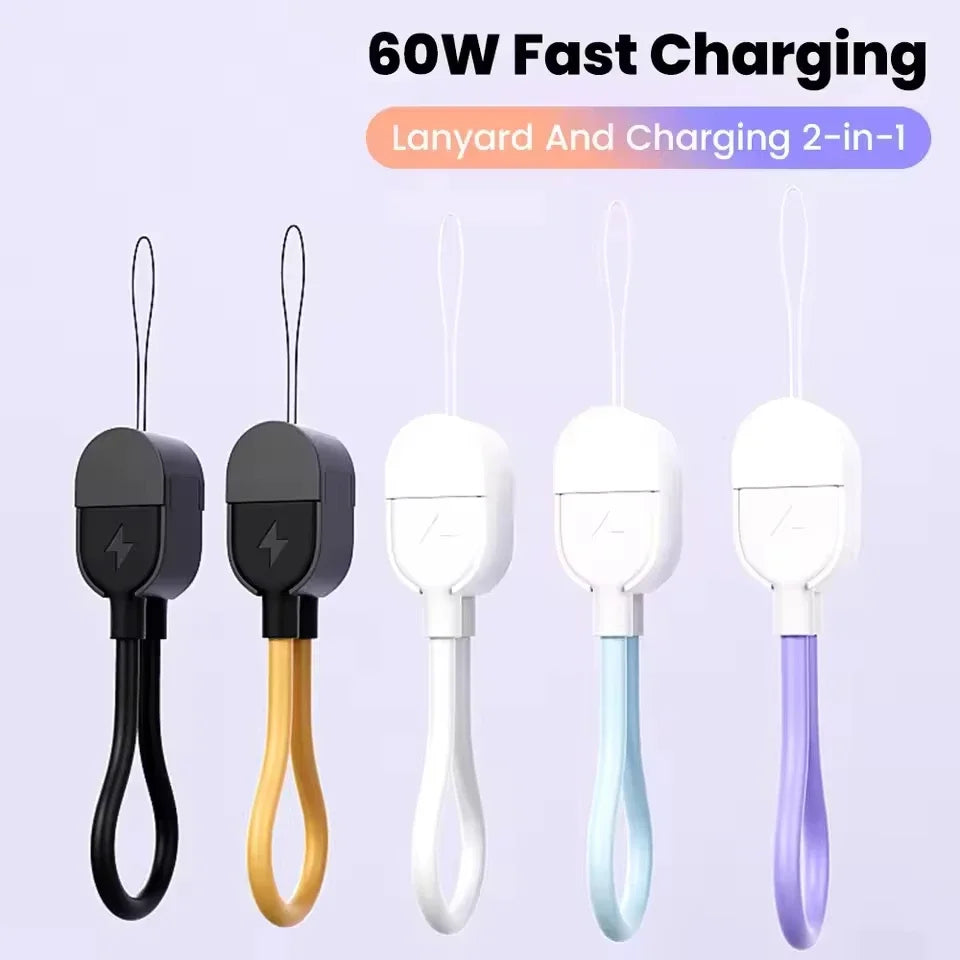 17cm USB-C Keychain Cable – PD 60W Fast Charging, 3A
