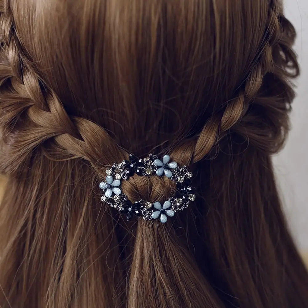 Korean Oval Floral Crystal Hairpin – Zircon Spring Barrette
