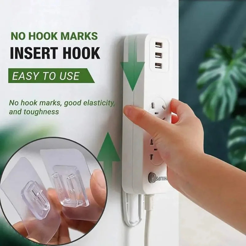 10 Pairs Transparent Double-Sided Adhesive Wall Hooks | No Drill