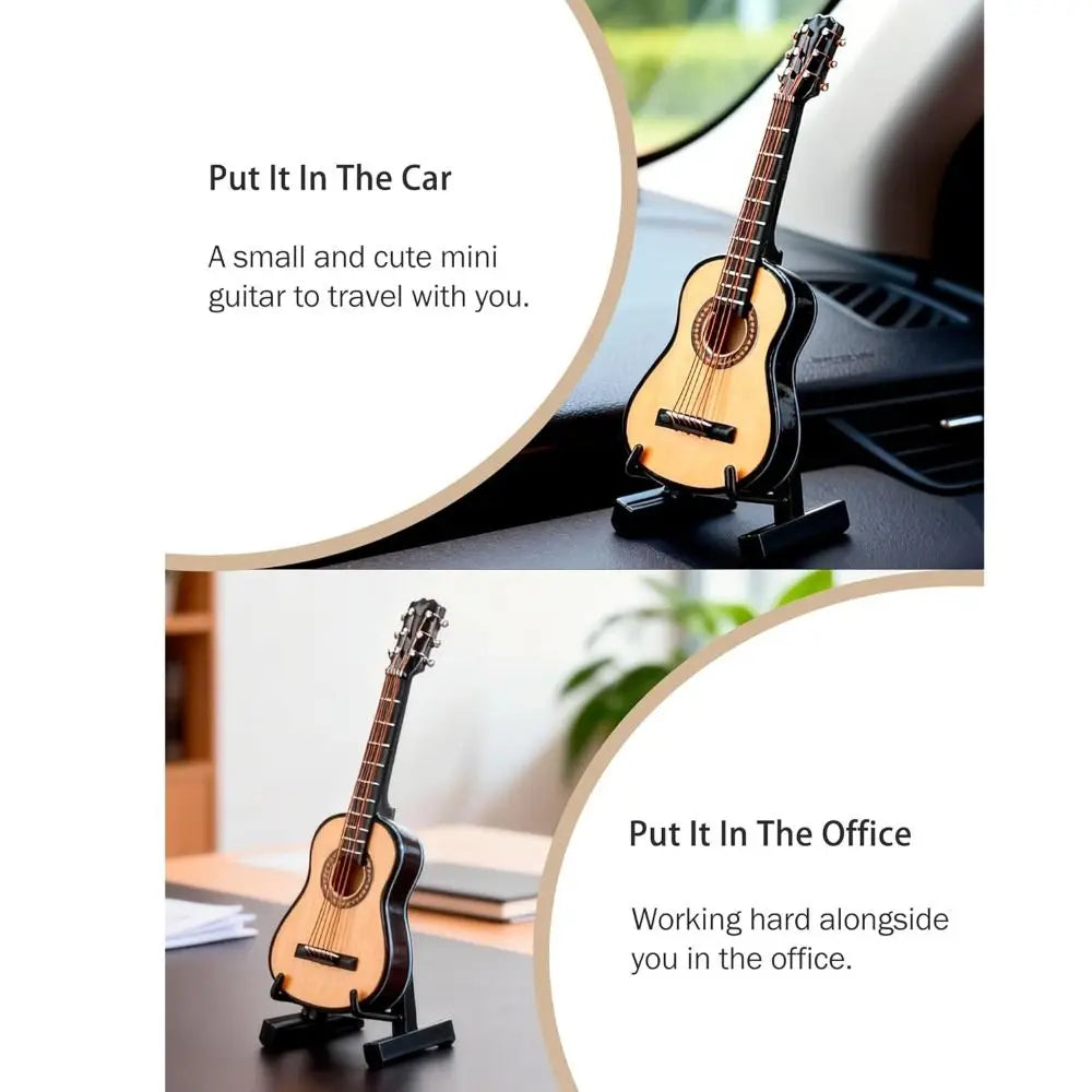 Handmade Wooden Miniature Guitar – Decorative Dollhouse Model