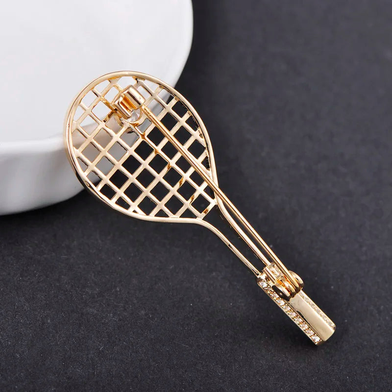 Badminton Racket Brooch – Copper Cubic Zirconia Lapel Pin