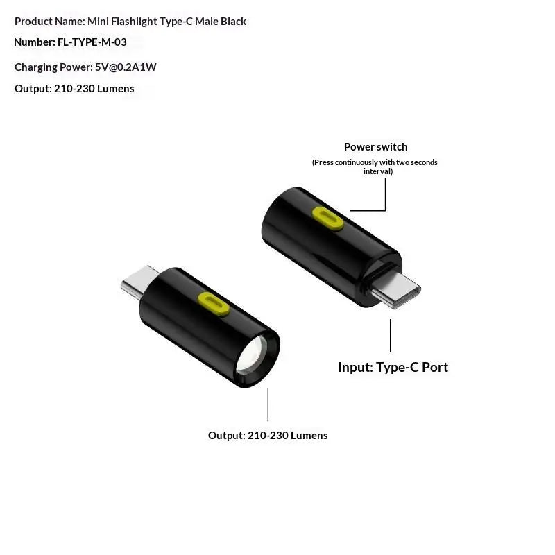 eelhoe Type-C Mini Flashlight USB-C Plug & Play Keychain LED